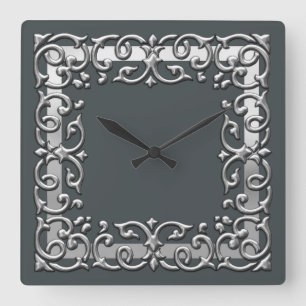 Jede Farbe mit silberfarbener Filigrele-Grenze Quadratische Wanduhr