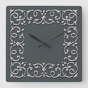 Jede Farbe mit silberfarbener Filigrele-Grenze Quadratische Wanduhr