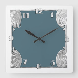 Jede Farbe mit weißem Art Deco Silver Design Quadratische Wanduhr