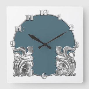 Jede Farbe mit weißem Art Deco Silver Design Quadratische Wanduhr