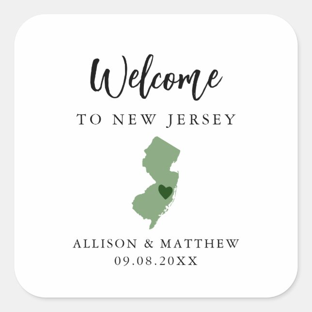 Jede Farbe New Jersey-Hochzeitungs-Begrüßungstasch Quadratischer Aufkleber (Vorderseite)