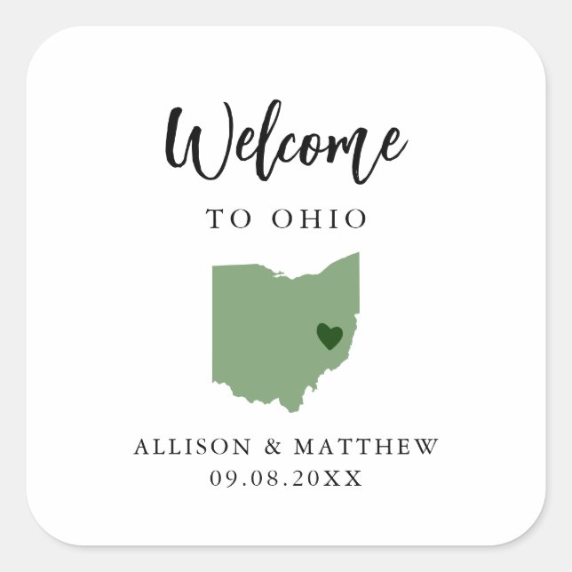 Jede Farbe Ohio Hochzeitungs-Begrüßungstasche Quadratischer Aufkleber (Vorderseite)