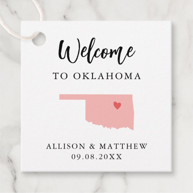 Jede Farbe Oklahoma Hochzeitungs-Begrüßungstasche Geschenkanhänger (Vorderseite)