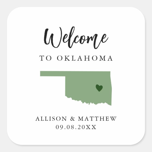 Jede Farbe Oklahoma Hochzeitungs-Begrüßungstasche Quadratischer Aufkleber (Vorderseite)