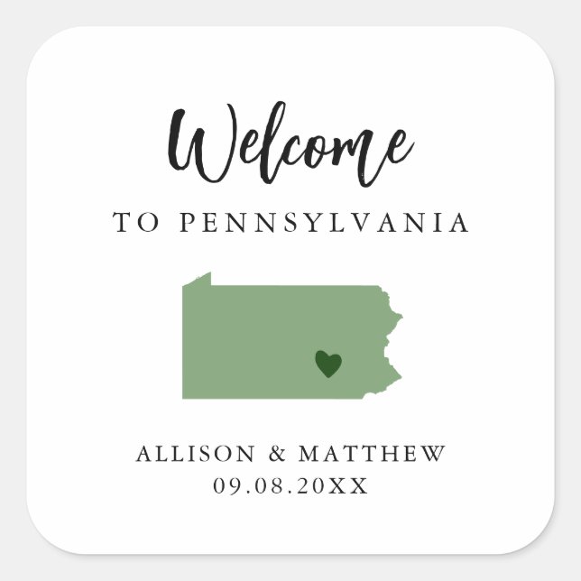 Jede Farbe Pennsylvania Wedding Welcome Bag Quadratischer Aufkleber (Vorderseite)