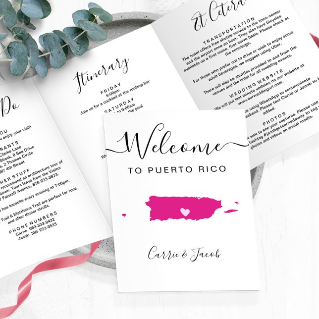 Jede Farbe Puerto Rico Hochzeit Willkommensreise Dreifach-gefaltete Programmkarte (Puerto Rico Wedding Welcome Letter & Itinerary)
