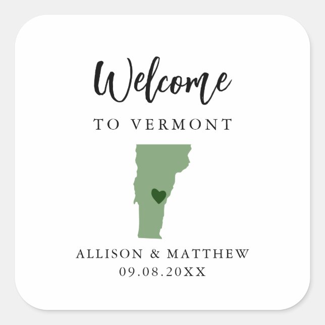 Jede Farbe Vermont Hochzeitungs-Begrüßungstasche Quadratischer Aufkleber (Vorderseite)