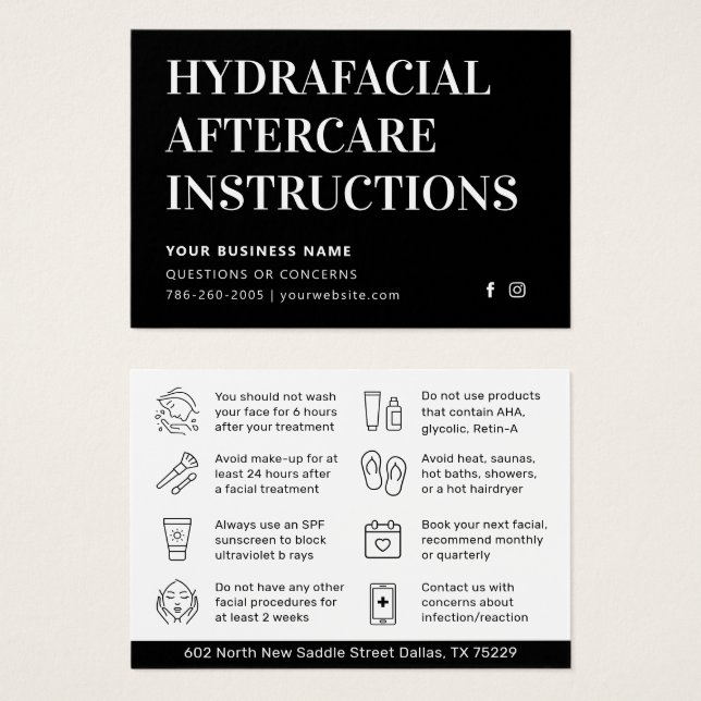 Jede farbige einfache HydraFacial Aftercare Advice (Vorne & Hinten)