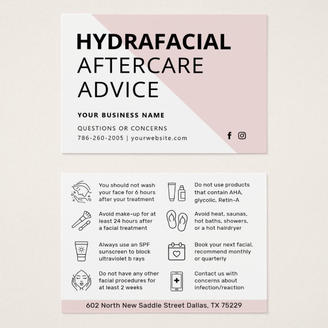 Jede farbige HydraFacial Aftercare Instructions Ca (Vorne & Hinten)