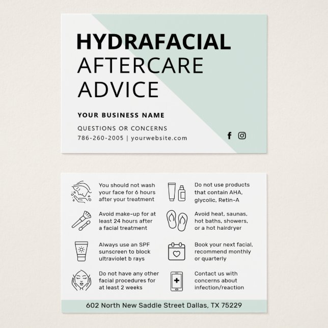Jede farbige HydraFacial Aftercare Instructions Ca (Vorne & Hinten)