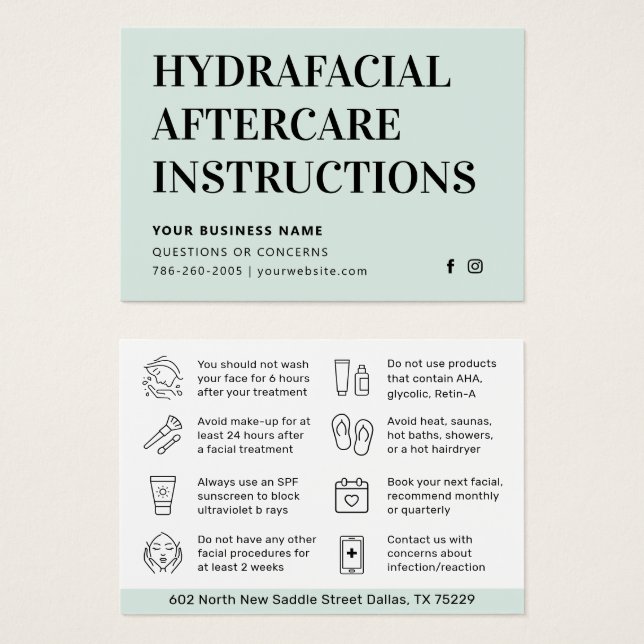 Jede farbige HydraFacial Aftercare Instructions Ca (Vorne & Hinten)