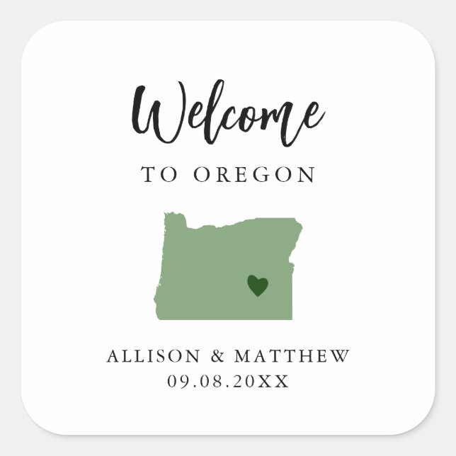 Jede farbige Oregon Hochzeitungs-Begrüßungstasche Quadratischer Aufkleber (Vorderseite)