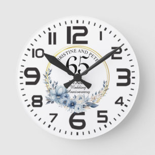 Jede Hochzeit (65) Elegante blaue Blumen-Hochzeits Runde Wanduhr