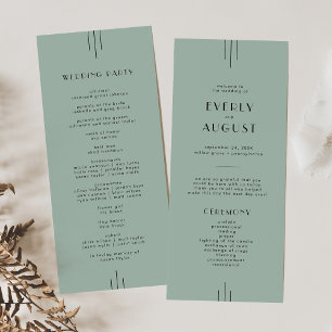 JEDE MODERNE Classic Art Deco Sage Green Wedding Programm