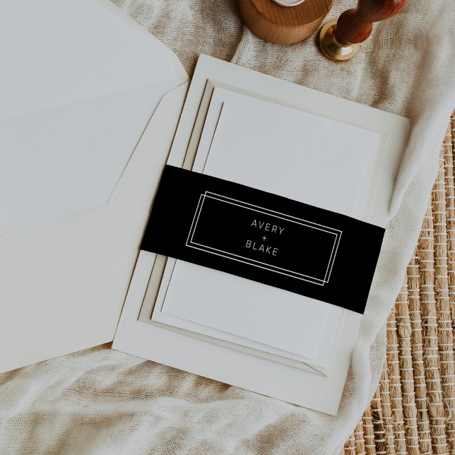JEDE moderne, einfarbige dunkle Schwarze Hochzeit Einladungsbanderole (AVERY Modern Monochrome Dark Black Wedding Invitation Belly Band)