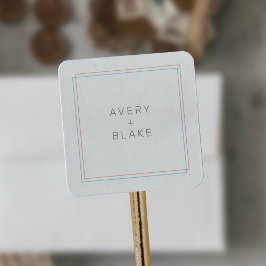 JEDE moderne Korallenhochzeit und Aquamarine Grenz Quadratischer Aufkleber