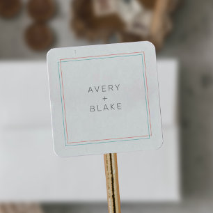 JEDE moderne Korallenhochzeit und Aquamarine Grenz Quadratischer Aufkleber