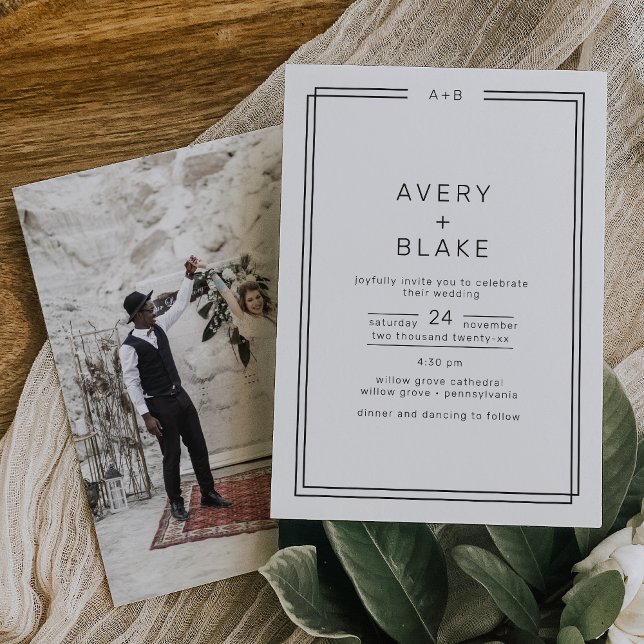 JEDE moderne Minimalistische Doppelrahmen-Foto-Hoc Einladung (AVERY Modern Minimalist Double Frame Photo Wedding Invitation)