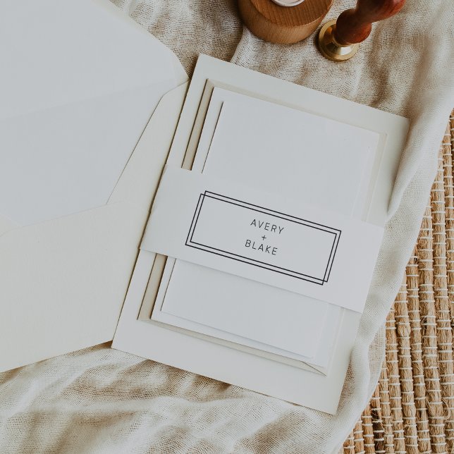 JEDE moderne Schwarz-Weiß-Doppelrahmen-Hochzeit Einladungsbanderole (AVERY Modern Black and White Double Frame Wedding Invitation Belly Band)