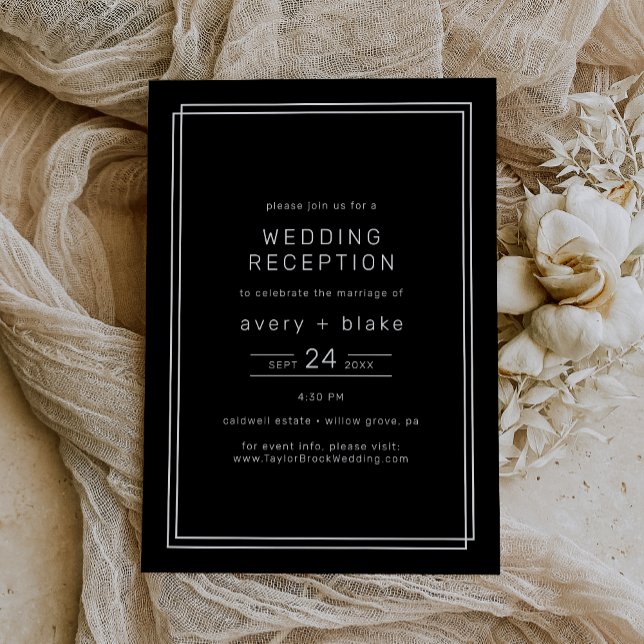 JEDE moderne Schwarze Hochzeitsempfehlung Einladung (AVERY Modern Black Wedding Reception Invitation)