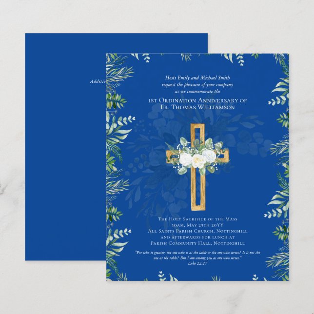 JEDE Ordination Jahrestag Einladung Blau (Vorne/Hinten)