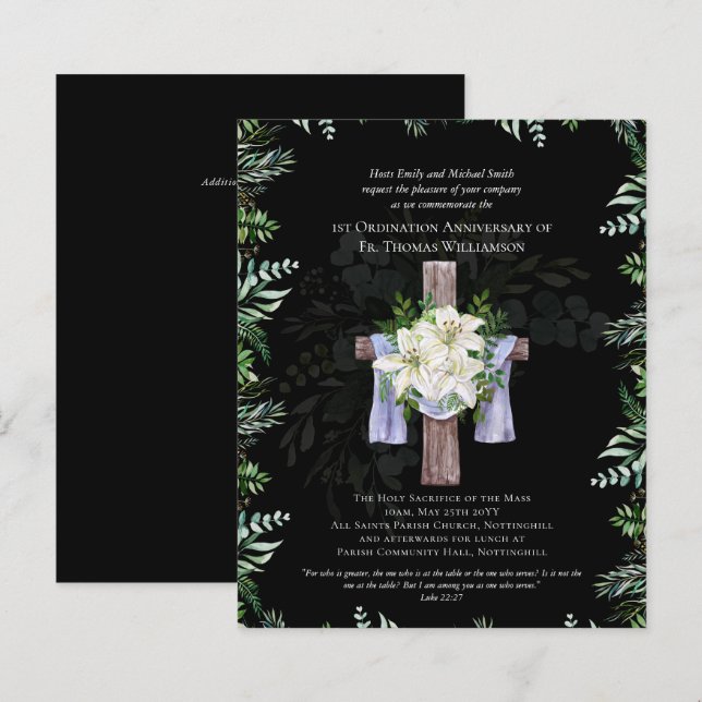 JEDE Ordination Jahrestag Einladung Lilys (Vorne/Hinten)