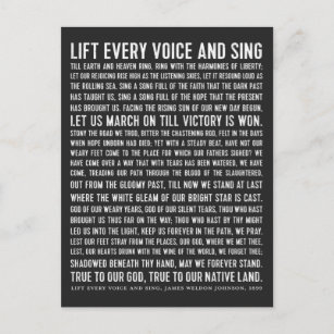 Jede Stimme erheben und schwarze Geschichtsgedicht Postkarte