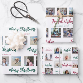 Jede Text Foto Collage rot grün Weihnachten gebürs Geschenkpapier Set