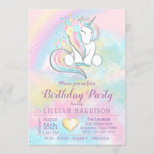 Jede Zahl Unicorn Rainbow Birthday Party Einladung
