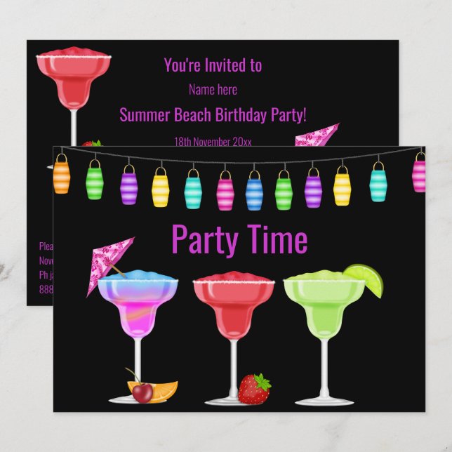 JEDEN ANLASS BEACH COCKTAIL PARTY EINLADUNG NAVY (Vorne/Hinten)