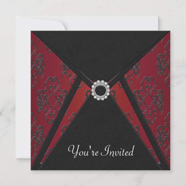 Jeden Anlaß Black Damask Red Invasion Template Einladung (Vorderseite)