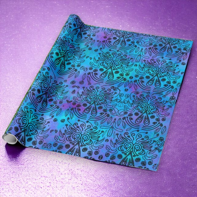 Jeden Anlaß Blue Lila Exotic Geschenkpapier (All Occasion Purple and Blue Gift Wrap by artist © Cathy Thompson.)