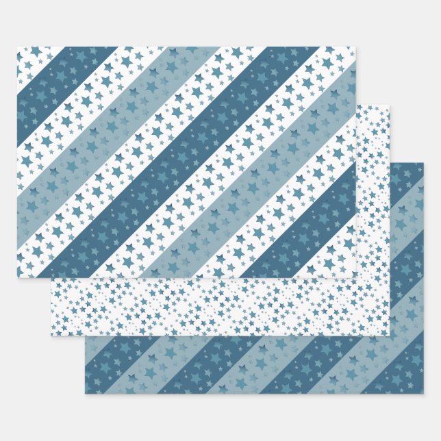 Jeden Anlaß Blue Star Print Geschenkwrap Geschenkpapier Set (Set)
