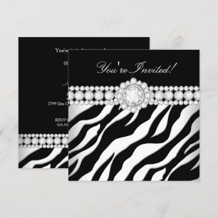 Jeden Anlaß Diamond Trim Schwarz-weiß Zebra Party Einladung