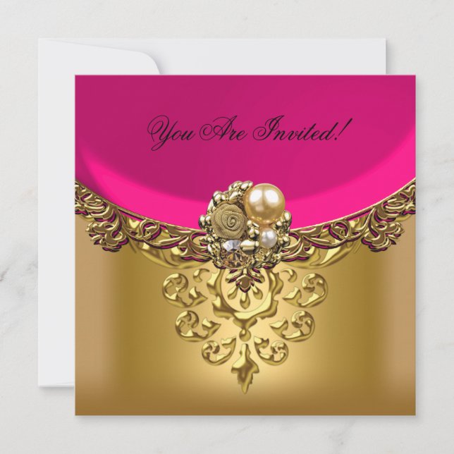 Jeden Anlaß Eleganter Lachs Rosa Gold Einladung (Vorderseite)