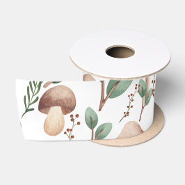 Jeden Anlaß Eukalyptus Forest Mushrooms auf Weiß Satinband
