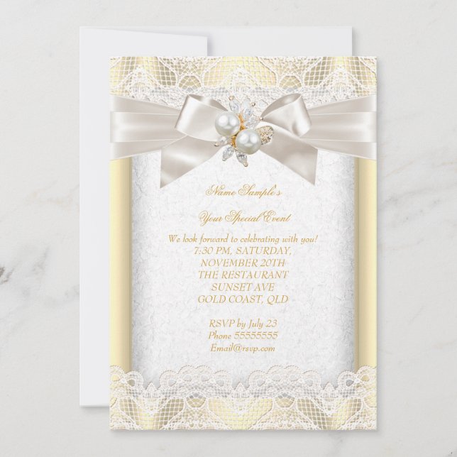 Jeden Anlaß Party Elegante Pearl Jewel Cream Lace Einladung (Vorderseite)