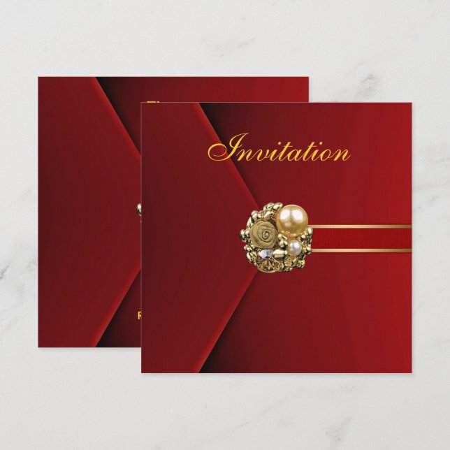 Jeden Anlaß Rich Red Velvet Gold Image Einladung (Vorne/Hinten)