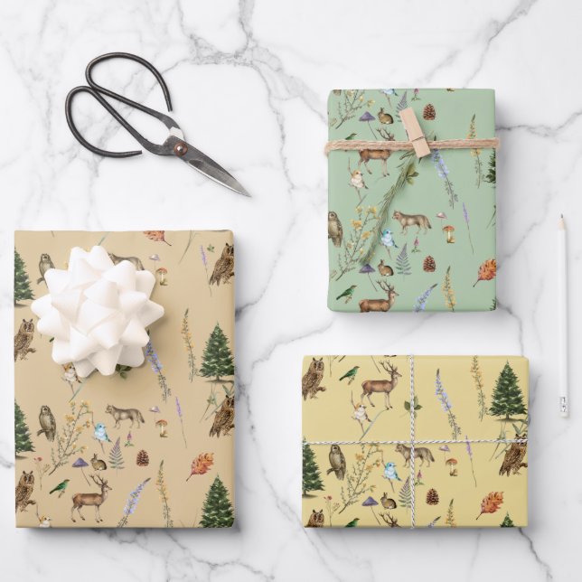 Jeden Anlaß Woodland Animals Pflanze Multicolor Geschenkpapier Set (Vorderseite)