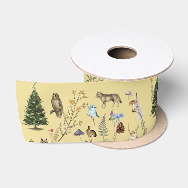 Jeden Anlaß Woodland Tiere Pflanze Gold Satinband (Spule)