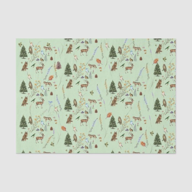 Jeden Anlaß Woodland Tiere Pflanze Sage Green Seidenpapier (Vorderseite)