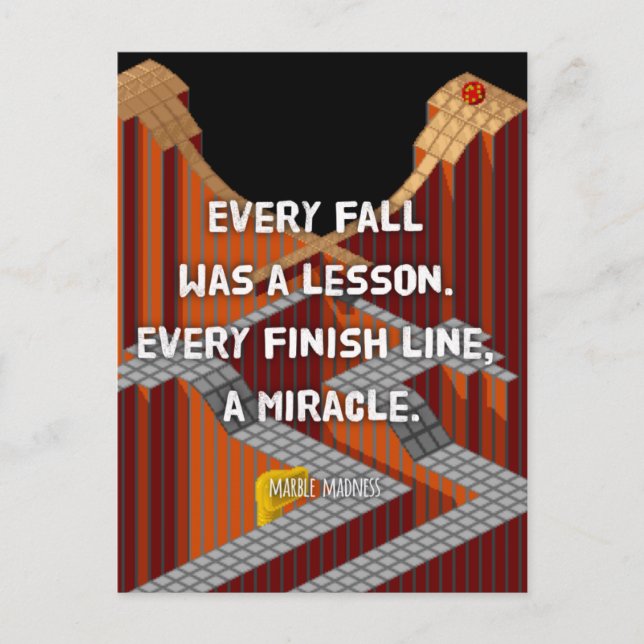 „Jeder Absturz war eine Lehre“, Marble Madness Postkarte (Vorderseite)