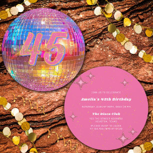 Jeder Alter Heiß Rosa Glitter Disco Ball Geburtsta Einladung