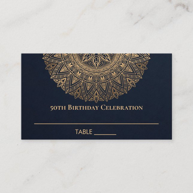 JEDER ALTER NAVY GOLD VERZIERT MANDALA 50. GEBURTS PLATZKARTE (Vorderseite)