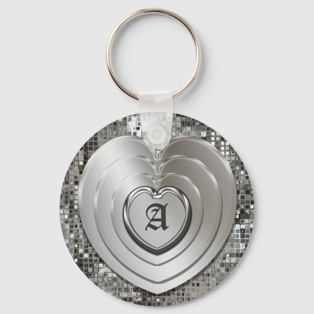 Jeder anfängliche Silver Hearts-Schlüsselanhänger Schlüsselanhänger (Vorderseite)