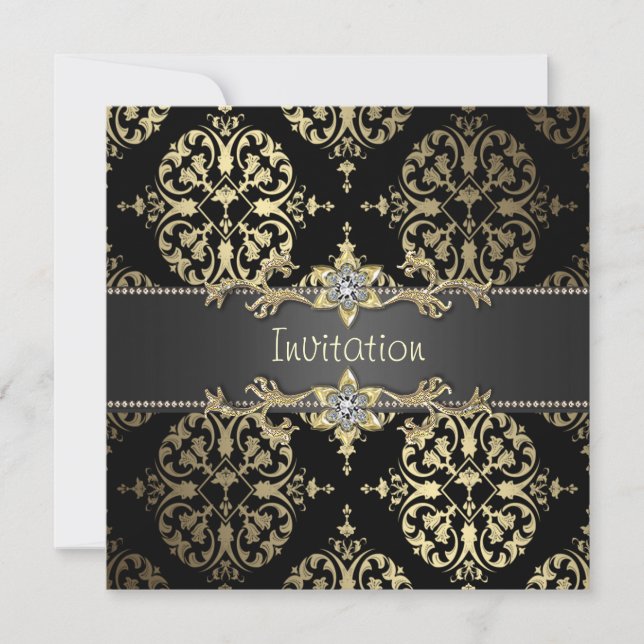 Jeder Anlass-Party für Schwarz und Gold Einladung (Vorderseite)