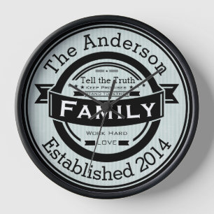Jeder Familienname im Retro-Stil Familienwerte Uhr