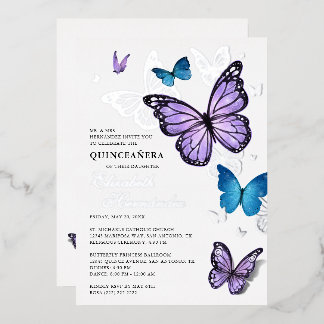 Jeder Farbschmetterling Elegante Quinceanera Folieneinladung