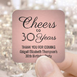 JEDER Geburtstag Cheers Black and Rose Gold Imitat Quadratischer Aufkleber<br><div class="desc">Fügen Sie eine personalisierte Touch zum Geburtstagsparty Dankeschön Noten oder Favoriten mit benutzerdefinierten schwarz-rosa Aufkleber / Umschlag Aufkleber. Der gesamte Text ist einfach anzupassen oder zu löschen. Diese Vorlage ist für sie zum 30. Geburtstag Set, kann aber leicht in ein anderes Jahr oder eine andere Veranstaltung, wie z.B. ein Jubiläum,...</div>