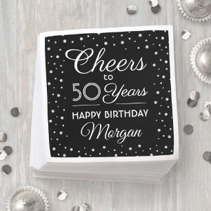 JEDER Geburtstag Cheers Black, White & Silver Glit Serviette
